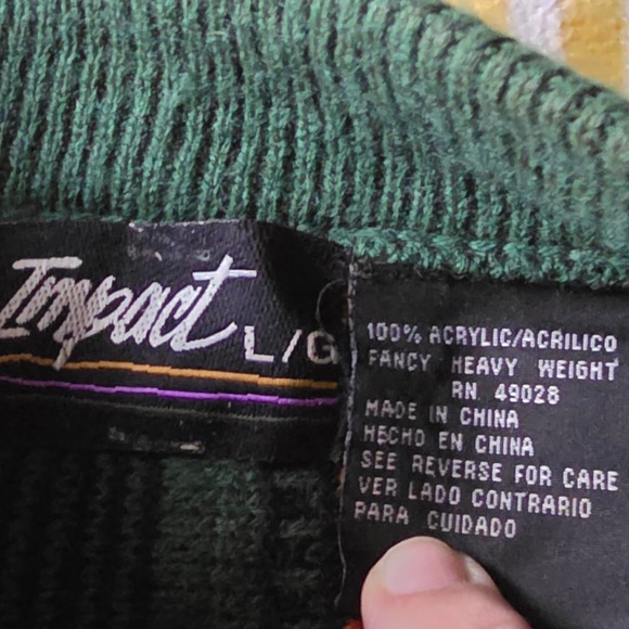 Impact Men Large Heavyweight Knit Sweater Cable Knit Pullover Vintage 80s Colors - Picture 5 of 8